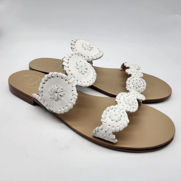 Jack Rogers Lauren White Leather Slide Sandals Flat Double Strap Shoes Size 11M - Picture 2 of 5
